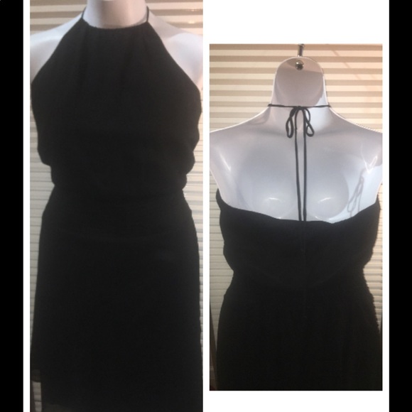 Bisou Bisou Dresses & Skirts - Asymmetrical halter dress in blk poly crepe sz 12